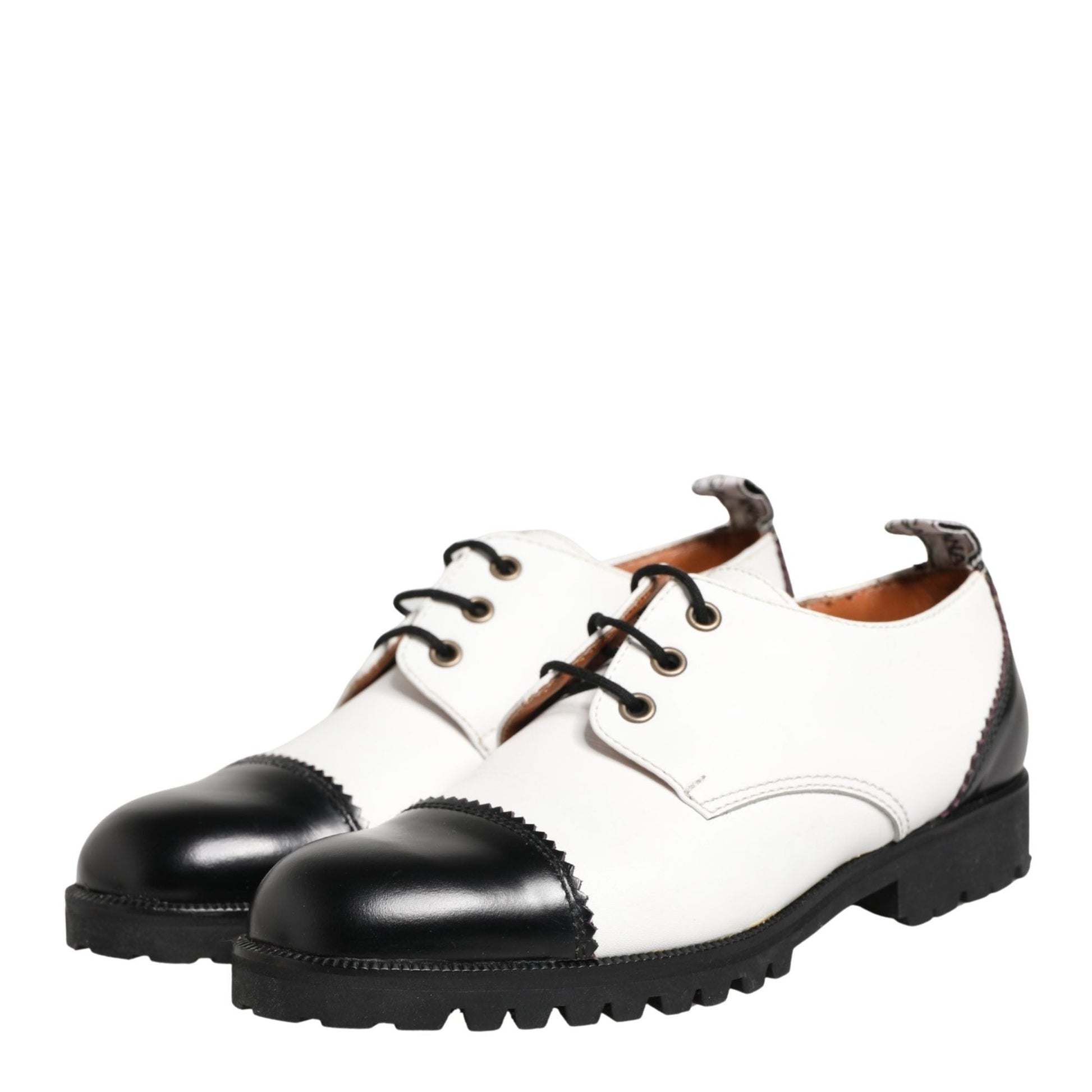 Cesare Paciotti Black White Leather Derby Shoes