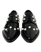 Dolce & Gabbana Black Leather Faux Pearl Dress Brogue Shoes