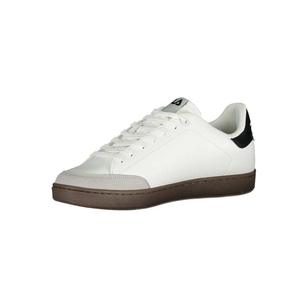 Fila white polyurethane men's sneaker with a sleek design and white laces, featuring a cushioned sole for comfort.