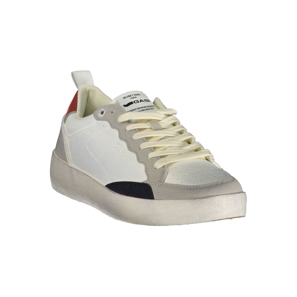 White Gas polyurethane men's sneaker with breathable mesh details and cushioned sole, stylish and comfortable casual footwear.