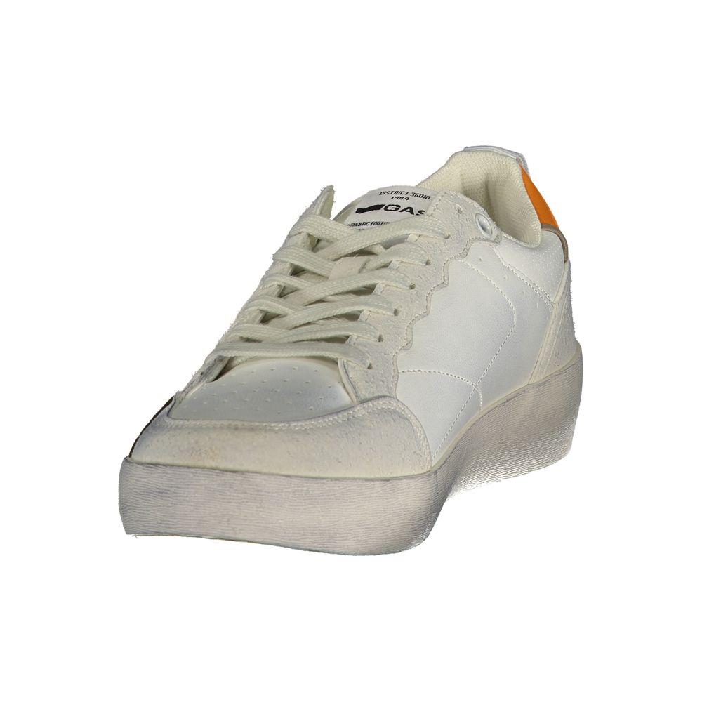White polyurethane Gas men's sneakers with sporty design and white laces, featuring a sleek, modern look.