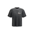 Represent gray cotton T-shirt displayed flat with round neckline and short sleeves, showcasing casual men's apparel.