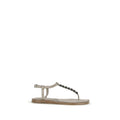 Beige calf leather Bos Taurus flat sandals by Brunello Cucinelli with minimalist design and open toe style.