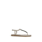 Beige calf leather Bos Taurus flat sandals by Brunello Cucinelli with minimalist design and open toe style.