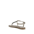 Beige calf leather Bos Taurus flat sandals by Brunello Cucinelli featuring a sleek, minimalist design and open toe style.