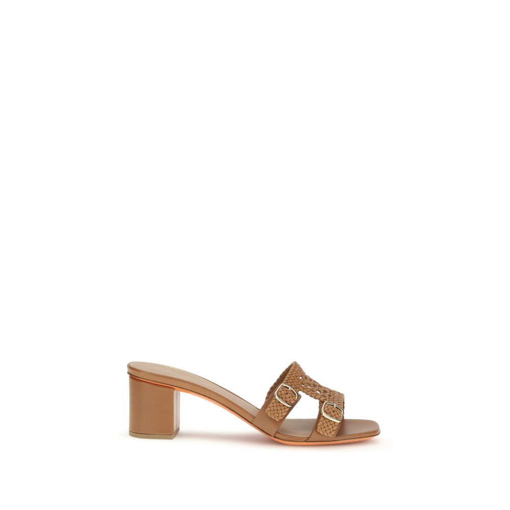 Santoni Beige Calf Leather Bos Taurus Platform Sandals Santoni
