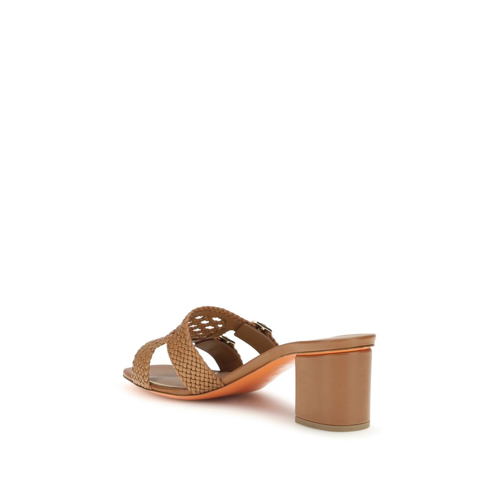 Santoni Beige Calf Leather Bos Taurus Platform Sandals Santoni
