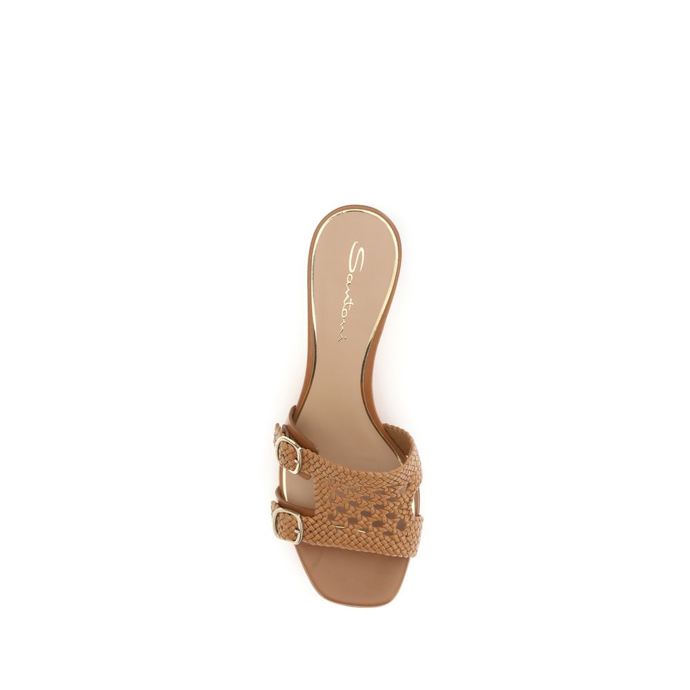 Santoni Beige Calf Leather Bos Taurus Platform Sandals Santoni