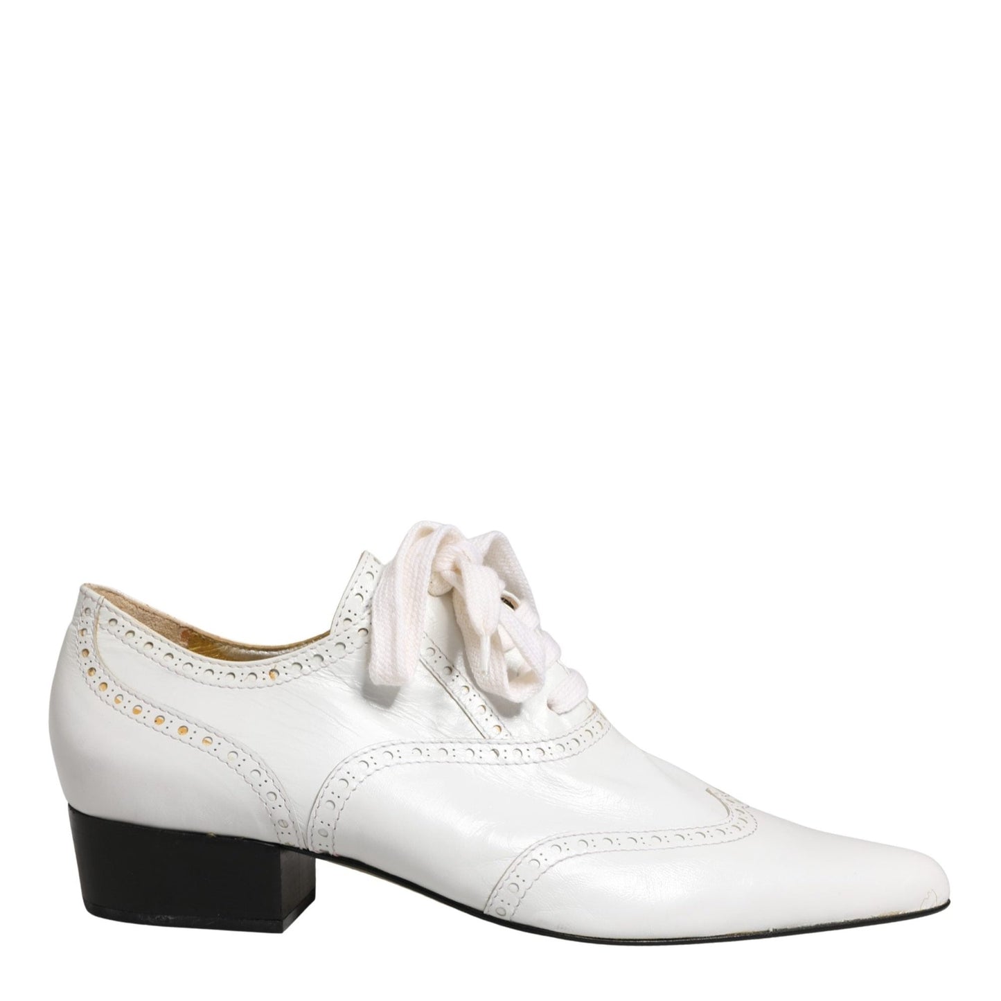Dolce & Gabbana White Leather Brogue Oxford Lace Up Shoes