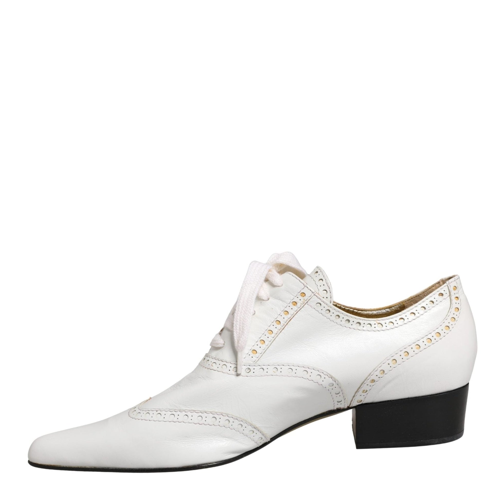 Dolce & Gabbana White Leather Brogue Oxford Lace Up Shoes