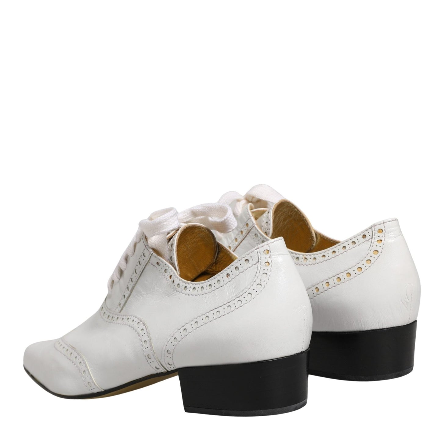 Dolce & Gabbana White Leather Brogue Oxford Lace Up Shoes