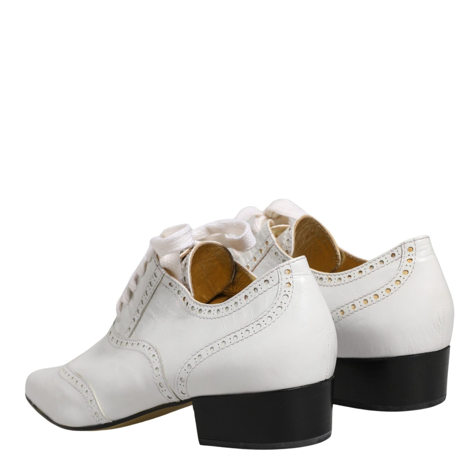 Dolce & Gabbana White Leather Brogue Oxford Lace Up Shoes