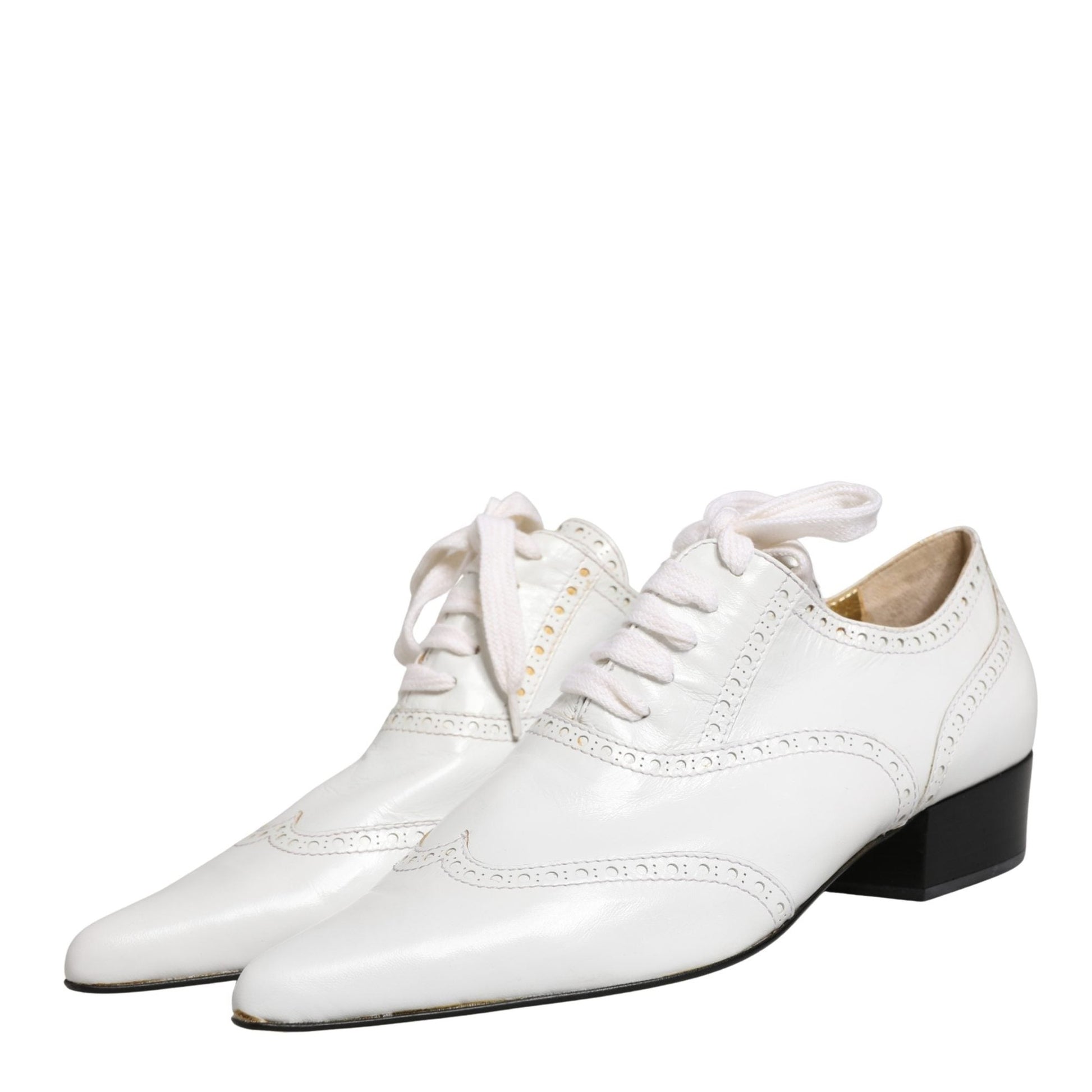 Dolce & Gabbana White Leather Brogue Oxford Lace Up Shoes