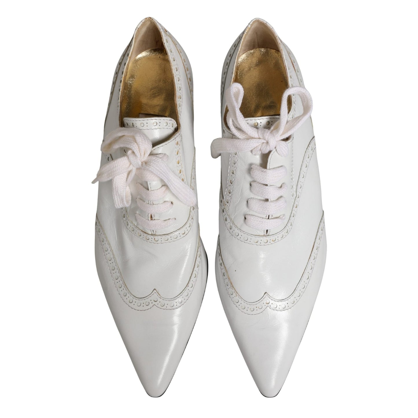 Dolce & Gabbana White Leather Brogue Oxford Lace Up Shoes