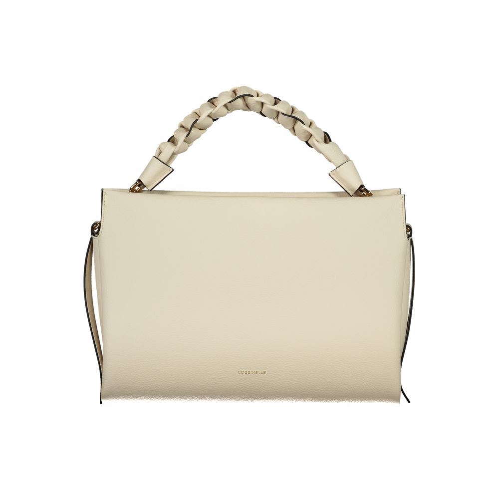 Coccinelle Bianco leather women's handbag with sleek design, top handle, and minimalist style, perfect for everyday use.