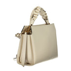 Coccinelle Bianco leather women's handbag with sleek design, featuring silver hardware and top handle for stylish carrying.