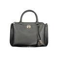 Guess Jeans black polyurethane women's handbag with sleek design and silver hardware, featuring a top handle and adjustable strap.