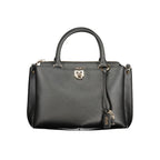 Guess Jeans black polyurethane women's handbag with sleek design and silver hardware, featuring a top handle and adjustable strap.