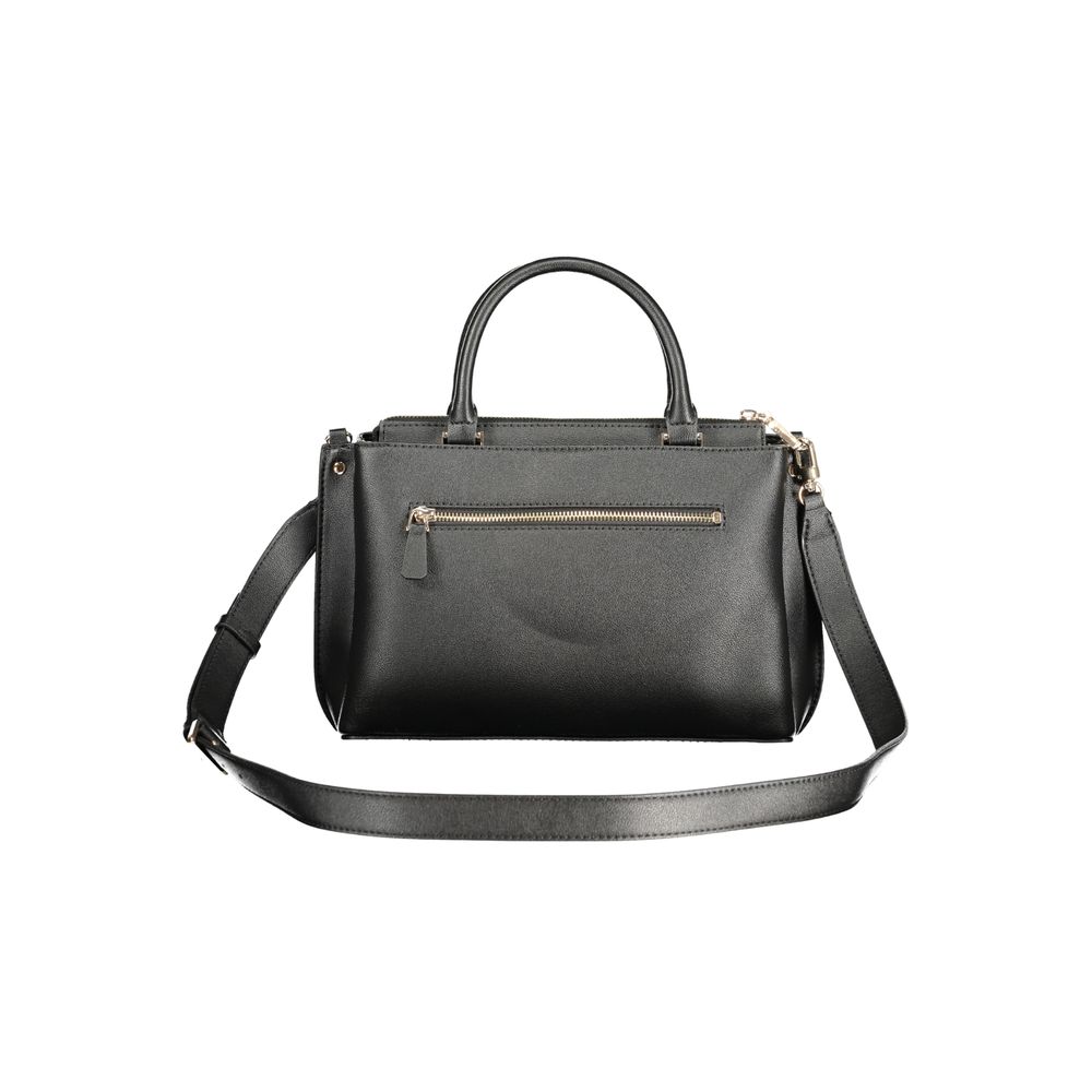 Black Guess Jeans polyurethane women's handbag with sleek design and top handle, featuring subtle brand logo and textured finish.