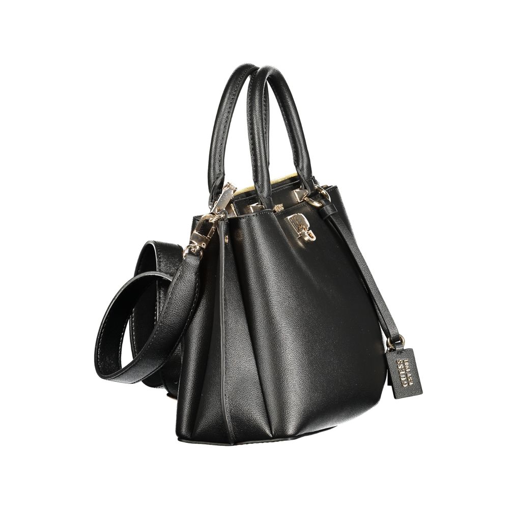 Black Guess Jeans polyurethane handbag for women with sleek design and top handle, stylish accessory for everyday use.