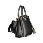 Black Guess Jeans polyurethane handbag for women with sleek design and top handle, stylish accessory for everyday use.