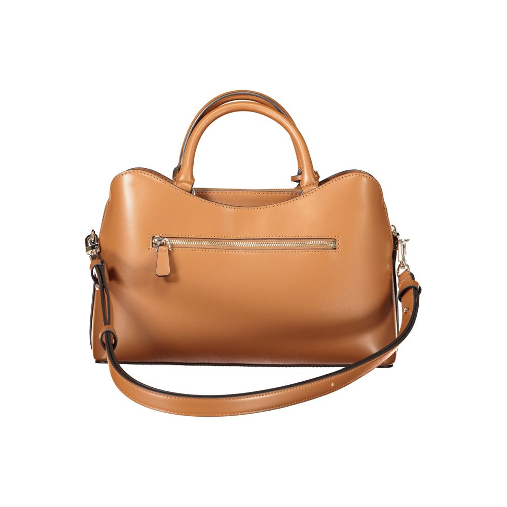 Guess Jeans brown women's handbag made of polyurethane with sleek design and top handle, stylish accessory for everyday use.