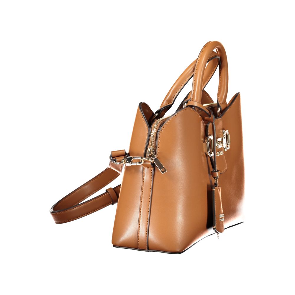 Guess Jeans brown polyurethane women’s handbag with sleek design and top handle, stylish accessory for everyday use.
