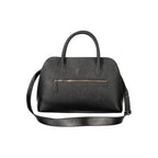 Black Guess Jeans women's handbag with polyurethane material, featuring sleek design and top handle, stylish accessory for everyday wear.