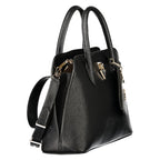 Black Guess Jeans polyurethane women's handbag with sleek design and top handles, featuring subtle branding and stylish detailing.