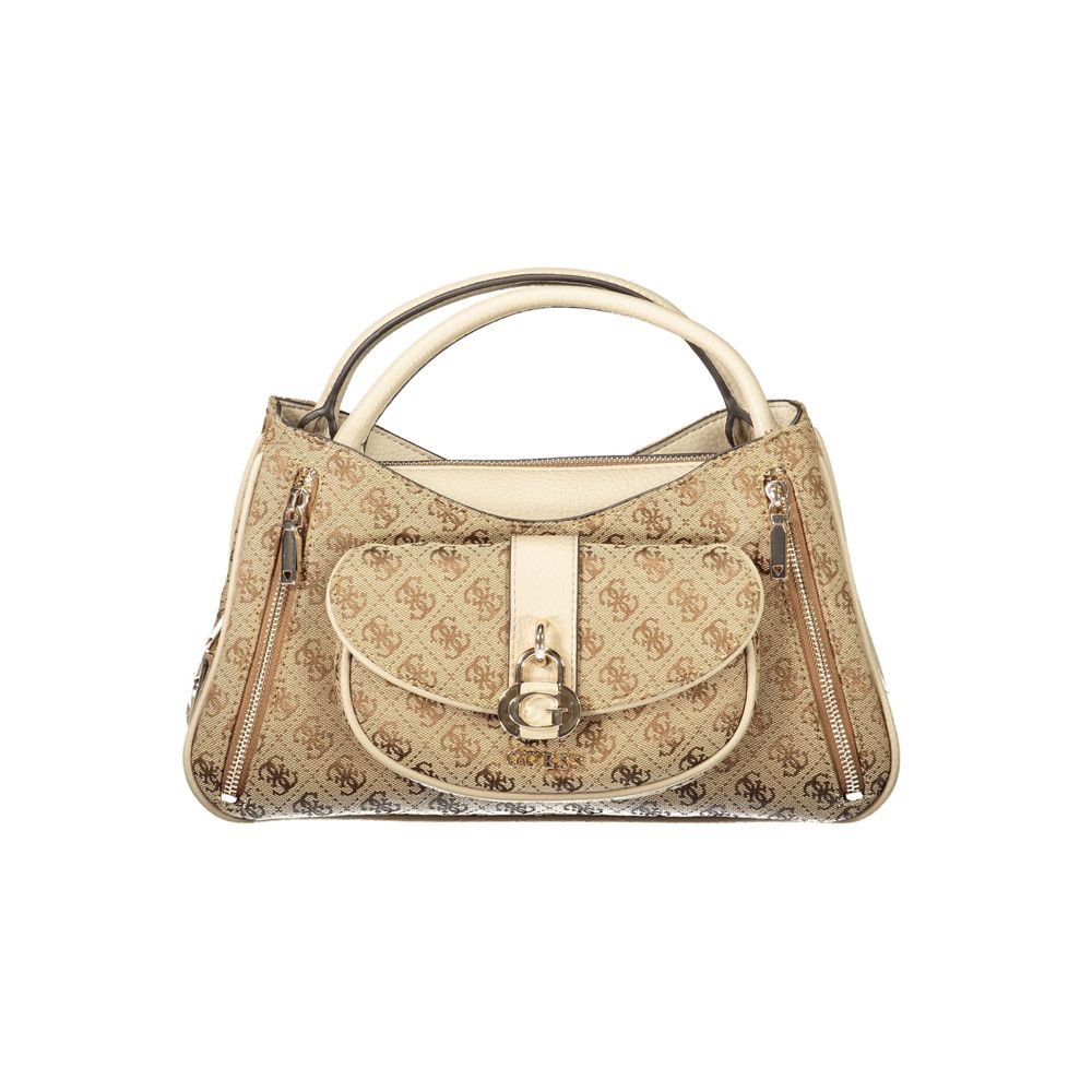 Beige Guess Jeans women's handbag made of polyurethane with stylish design, featuring a sleek and modern look.