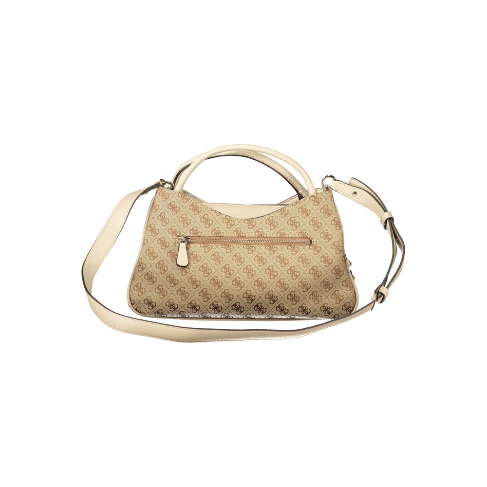 Guess Jeans beige polyurethane women's handbag with sleek design and top handle, stylish and versatile for everyday use.