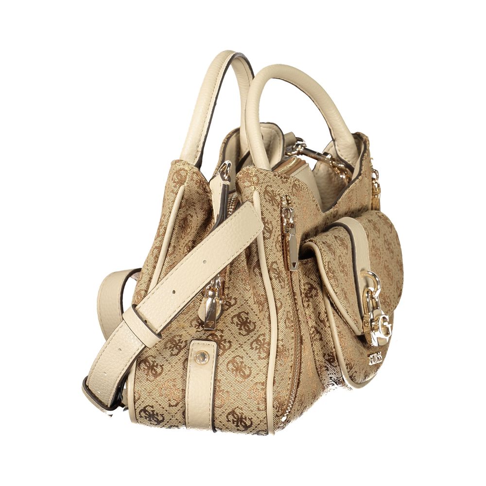Guess Jeans beige polyurethane women's handbag with sleek design and gold-tone hardware, showcasing a stylish and versatile accessory.