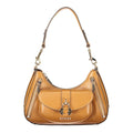 Guess Jeans women's brown polyurethane handbag with sleek design and top handle, perfect for casual and stylish looks.