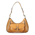 Guess Jeans women's brown polyurethane handbag with sleek design and top handle, perfect for casual and stylish looks.