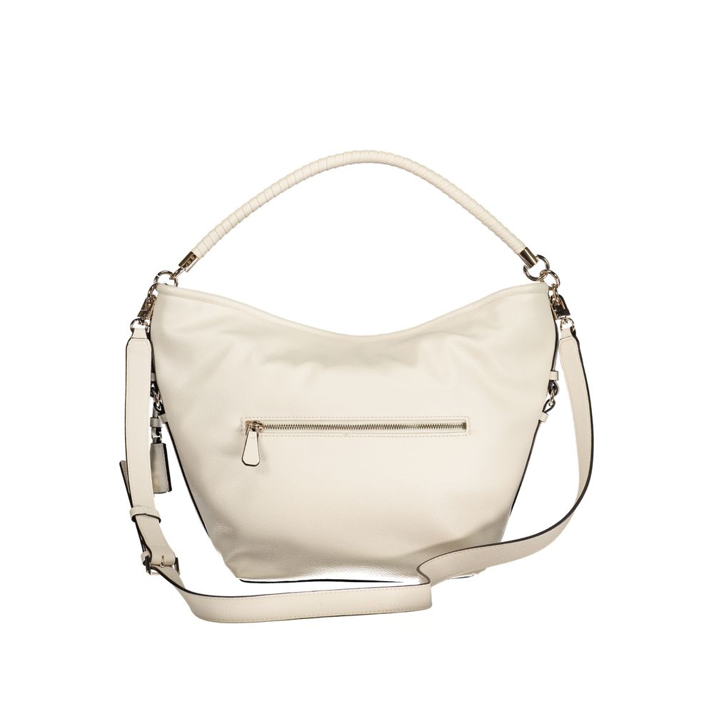 Black Guess Jeans polyurethane women’s handbag with sleek design and silver hardware, featuring a top handle and spacious interior.