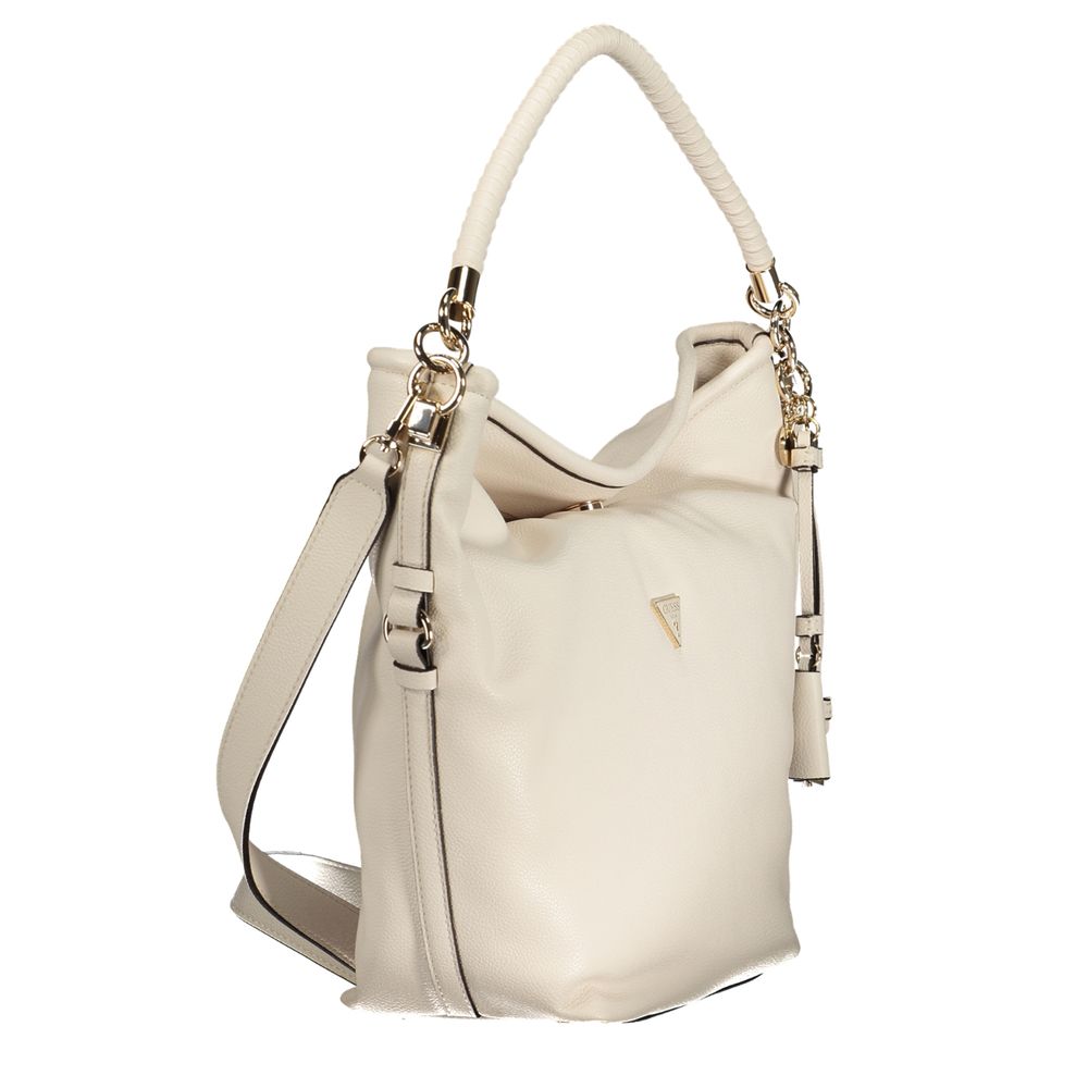 Black Guess Jeans polyurethane women’s handbag with sleek design and top handle, featuring subtle branding and modern style.