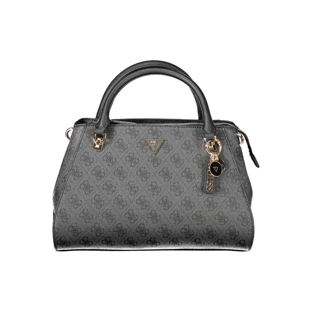Black Guess Jeans polyurethane women's handbag with sleek design and silver hardware, featuring a top handle and spacious interior.