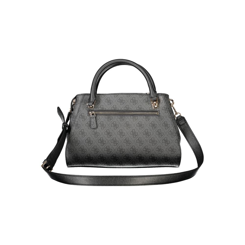 Black Guess Jeans polyurethane women's handbag with sleek design and top handle, featuring subtle branding and stylish details.