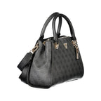 Black Guess Jeans polyurethane women's handbag with sleek design and gold-tone hardware, featuring a top handle and zipper closure.