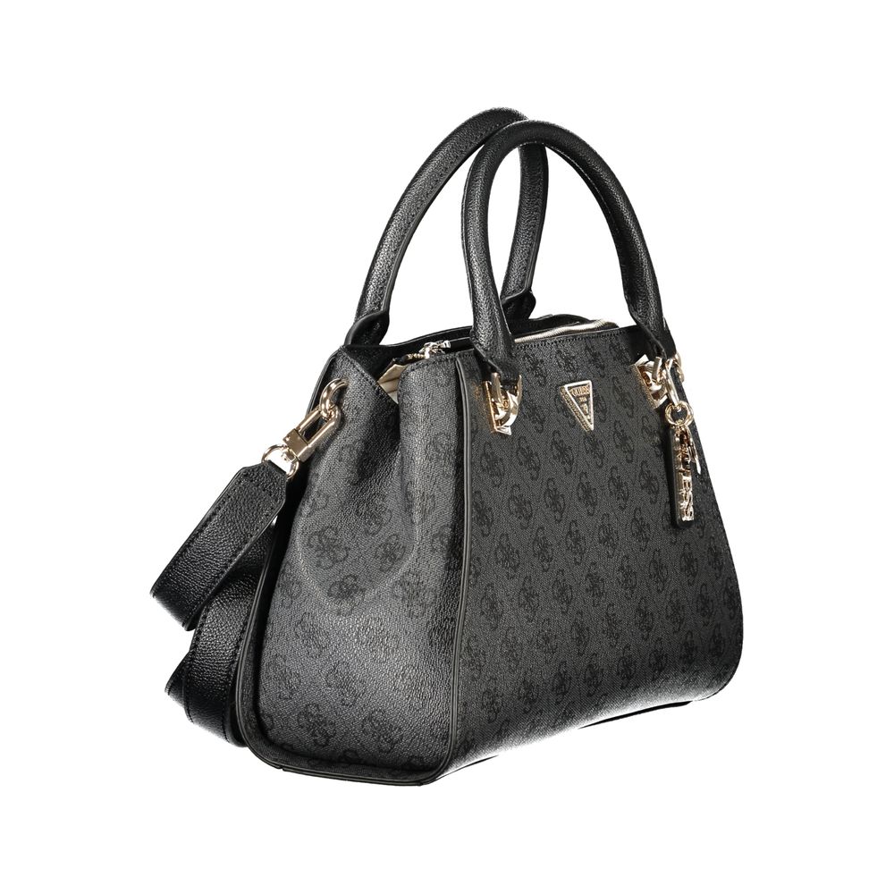 Black Guess Jeans polyurethane women's handbag with sleek design and gold-tone hardware, featuring a top handle and zipper closure.