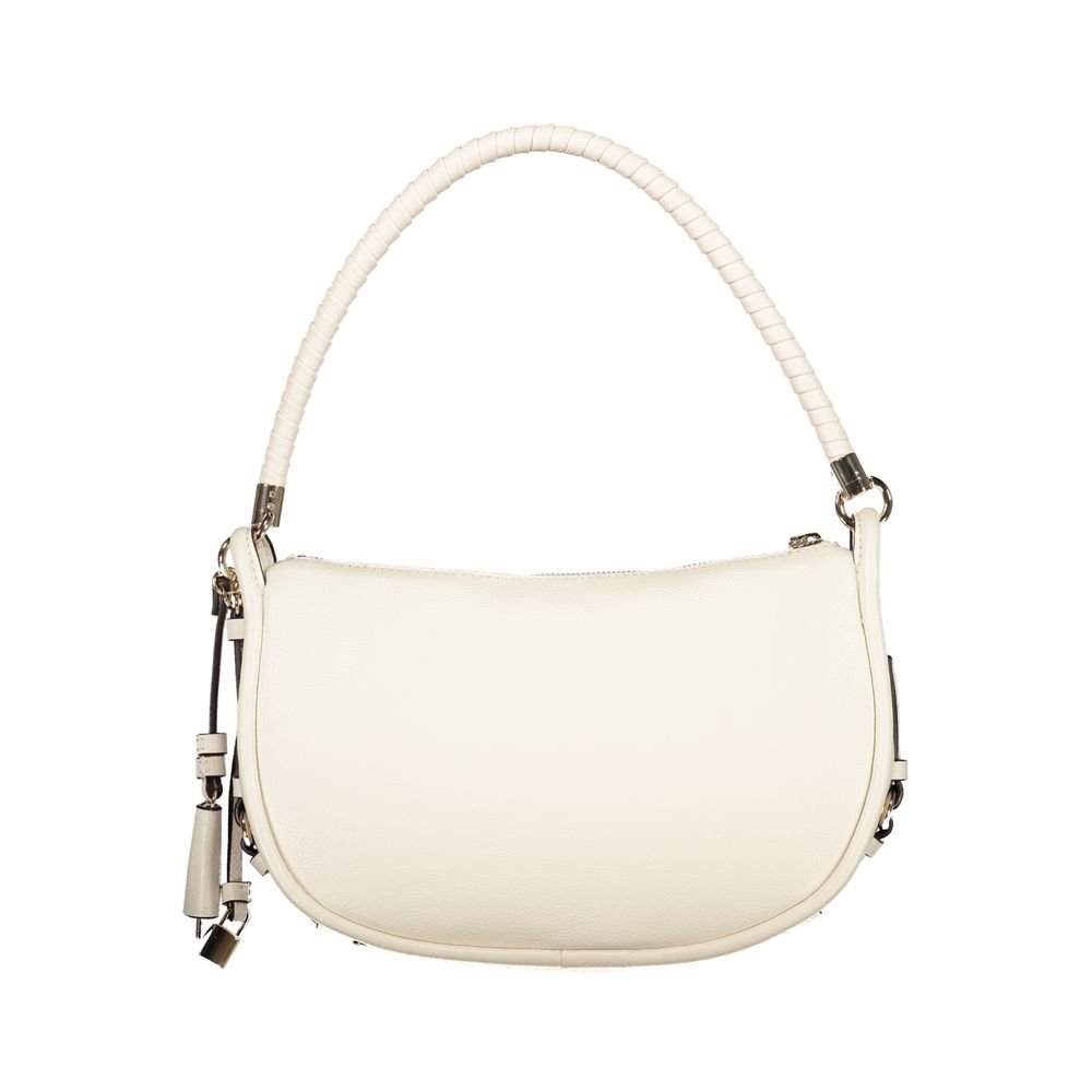 Guess Jeans white polyurethane women's handbag with sleek design and silver hardware, featuring a top handle and adjustable shoulder strap.