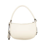 Guess Jeans white polyurethane women's handbag with sleek design and silver hardware, featuring a top handle and adjustable shoulder strap.