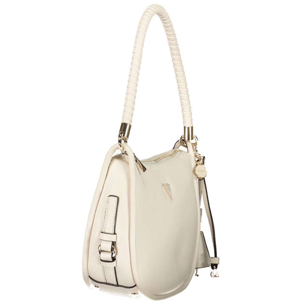 Guess Jeans white polyurethane women's handbag with sleek design and silver hardware, featuring twin top handles and a spacious interior.