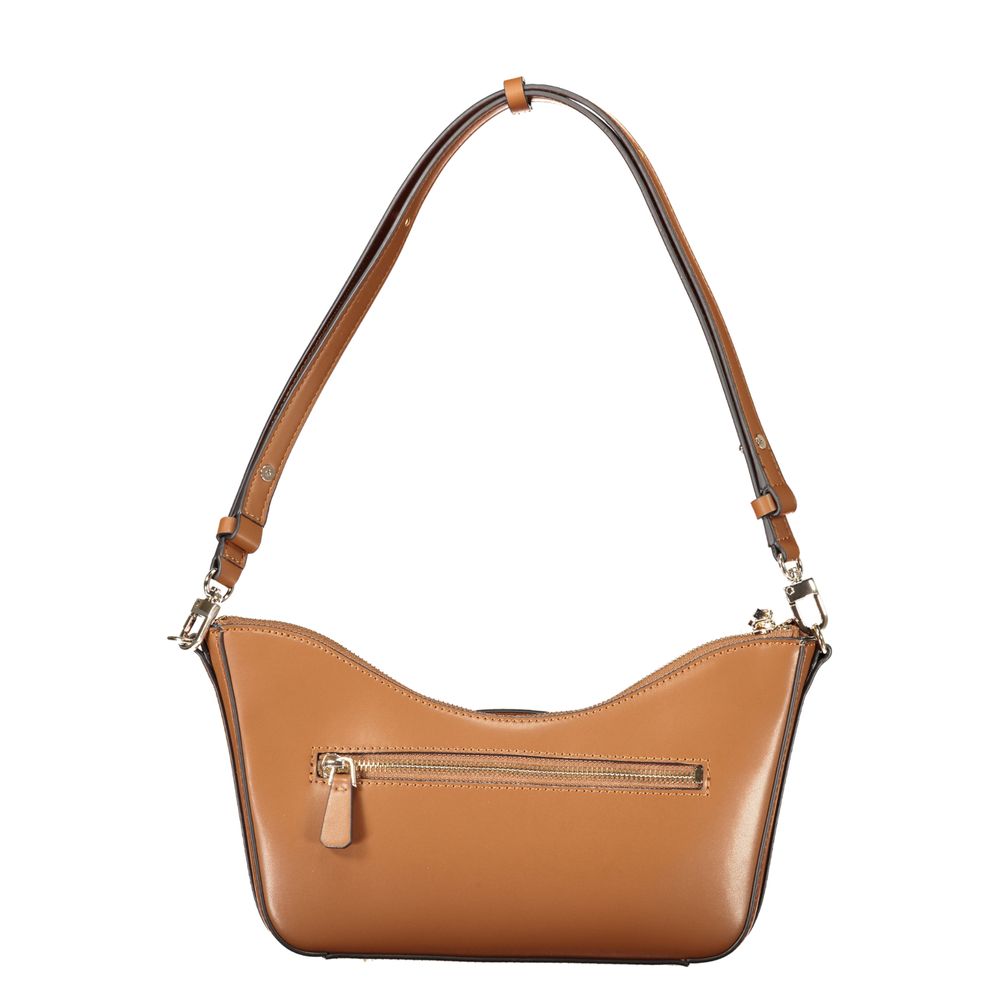 Guess Jeans brown polyurethane women's handbag with sleek design and silver hardware, featuring a top handle and spacious interior.