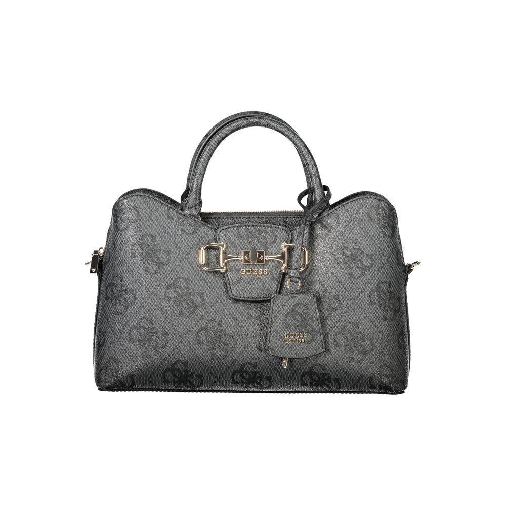 Guess Jeans black polyurethane women's handbag with sleek design, featuring silver hardware and a spacious interior.