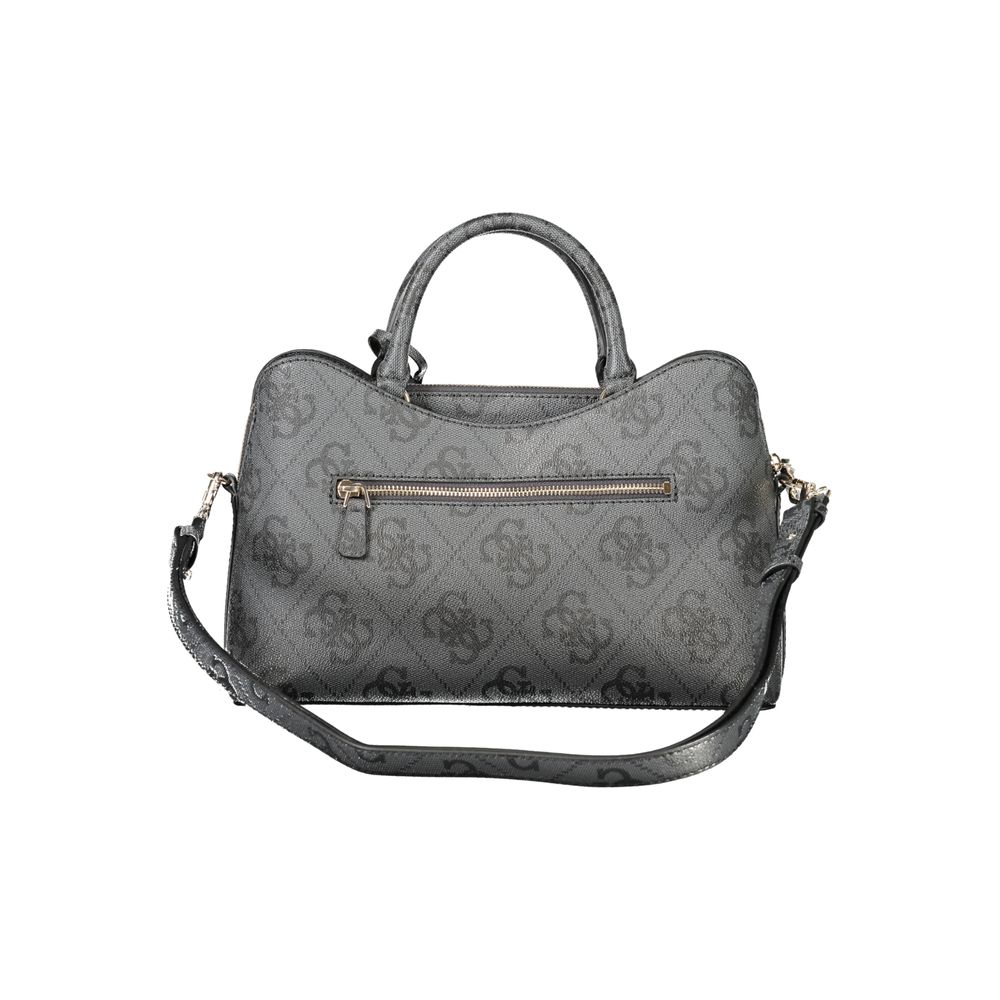 Black Guess Jeans polyurethane women's handbag with sleek design and top handle, showcasing modern style and craftsmanship.