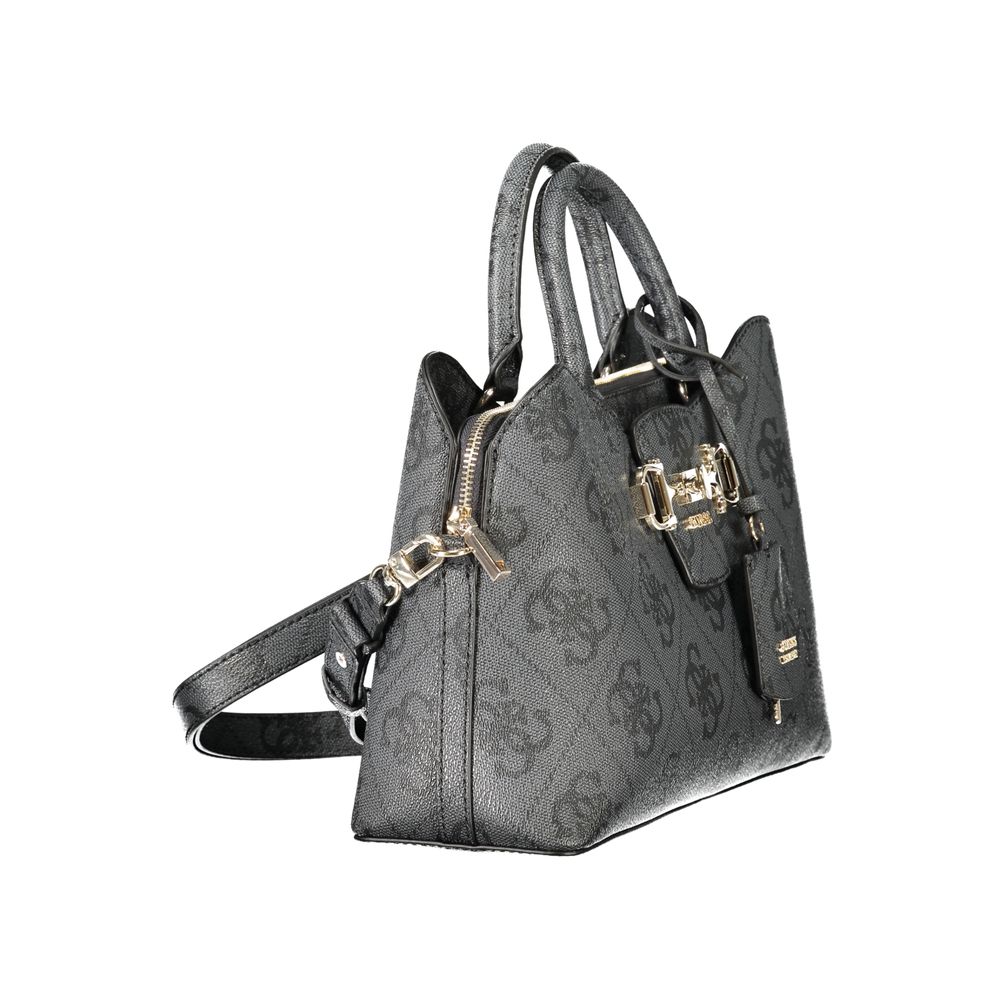 Black Guess Jeans polyurethane women's handbag with sleek design and silver hardware, featuring a top handle and zip closure.