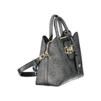 Black Guess Jeans polyurethane women's handbag with sleek design and silver hardware, featuring a top handle and zip closure.