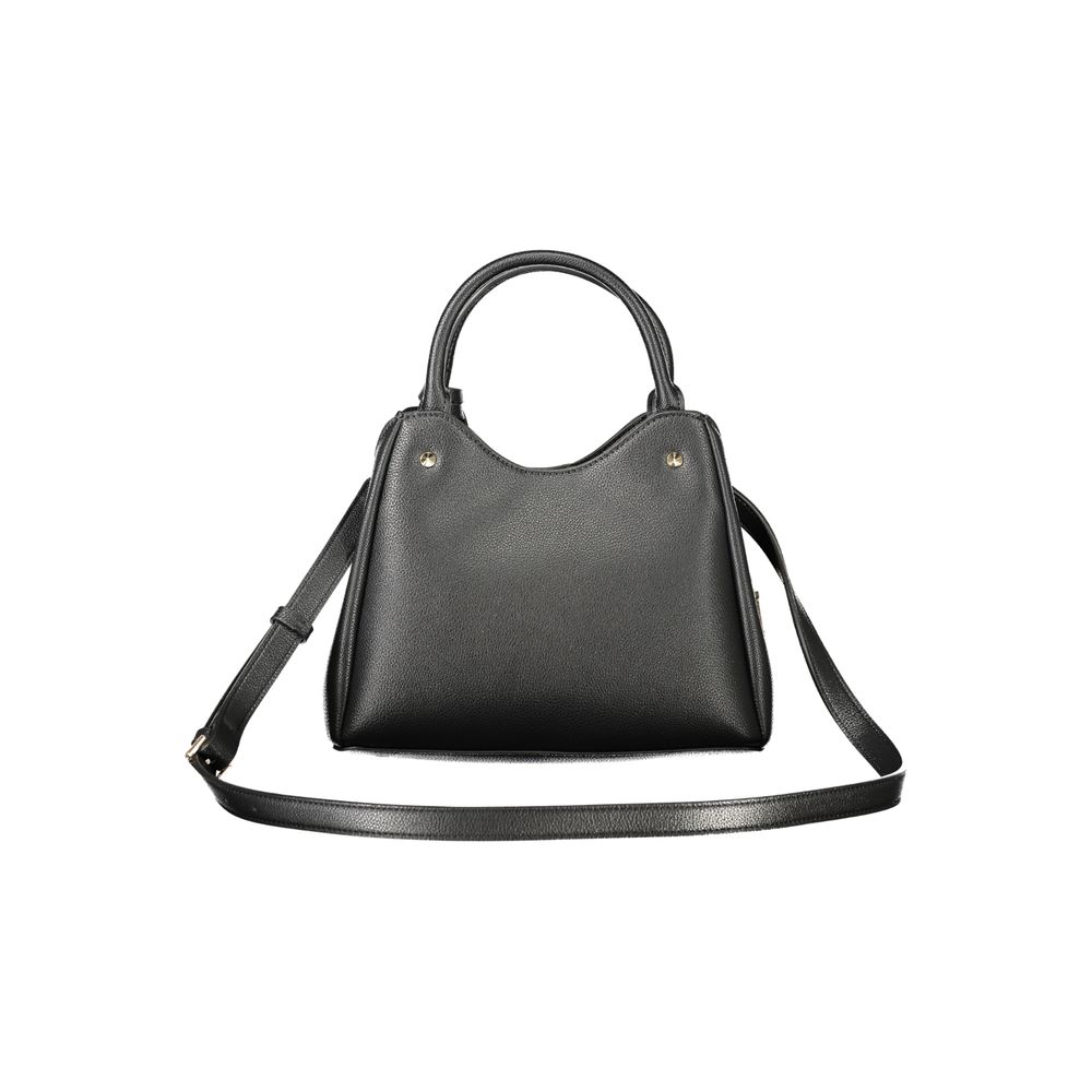 Black Guess Jeans polyurethane women's handbag with sleek design and top handle, featuring a modern, stylish look.