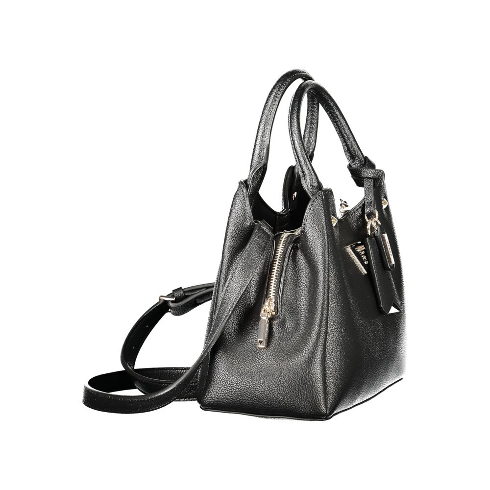 Black Guess Jeans polyurethane women's handbag with sleek design and gold-tone hardware, featuring a top handle and spacious interior.